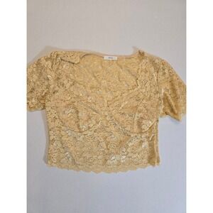 Active USA Lace Top Puff Sleeve‎ Blouse Cropped L